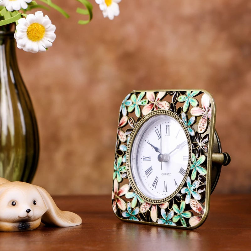 Pewery Decorative Mini Table Clock  Vintage Metal Silent Analog Clock Quartz Battery Operated Table Top Clock for Living Room Decor Shelf - Image 4